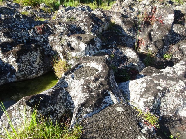 Détail des marches bétonnées pour traverser la ravine
