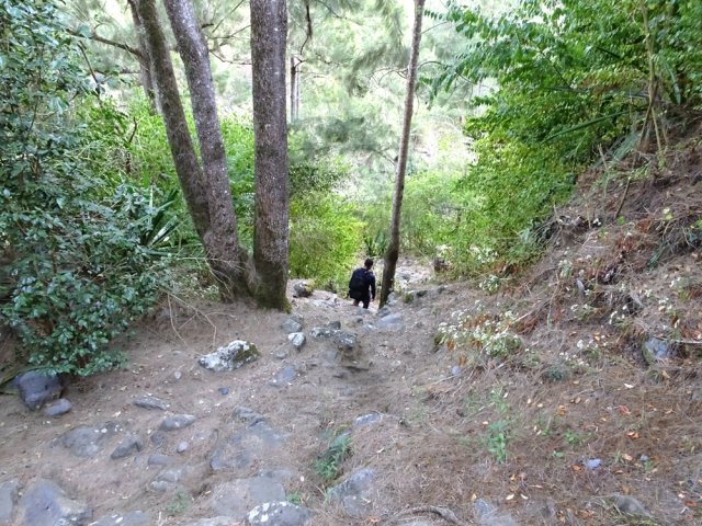 Courte descente caillouteuse jusqu'à la passerelle