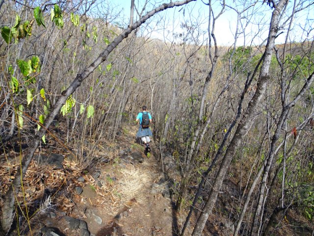 Le sentier redescend enfin vers la ravine sur un sol glissant