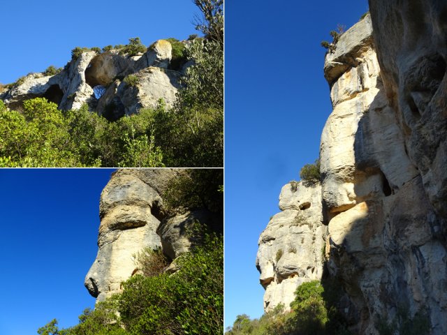 La falaise est un véritable gruyère offrant des formes originales