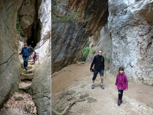 Hautes falaises et grande balme sous laquelle passe le sentier