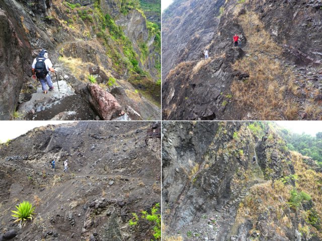 Passages étroits et glissants pour traverser le grand éboulis
