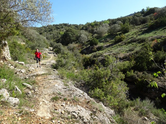 Le sentier longe un ruisseau à sec