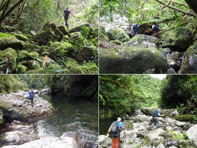 La suite de la montée s'effectue entre les gros rochers moussus des berges