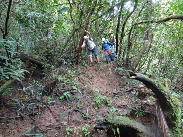 Passages très glissants où il faut se maintenir pour ne pas chuter