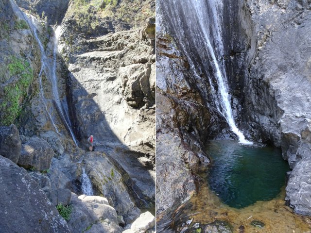 La très élégante Cascade l'Eau Chaude et son petit bassin ... d'eau froide !