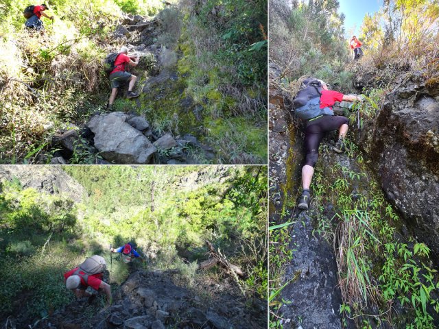 Contournement très acrobatique de la cascade le long d'un tuyau