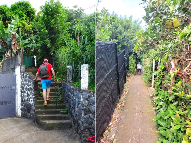 Poursuivre la montée sur le Sentier de la Halte, agréable raccourci entre les jardins