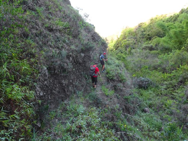 Sentier étroit le long d'une ravine