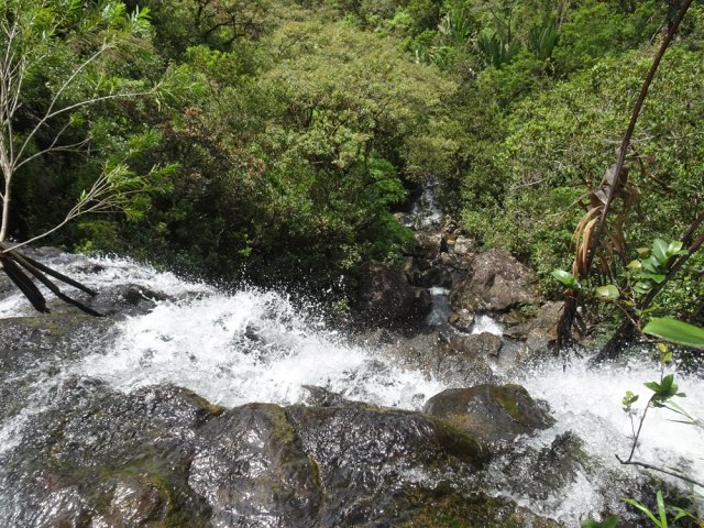 Difficile d'apercevoir le pied de la chute