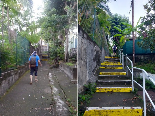 Contourner l'église par les escaliers plutôt que par la route