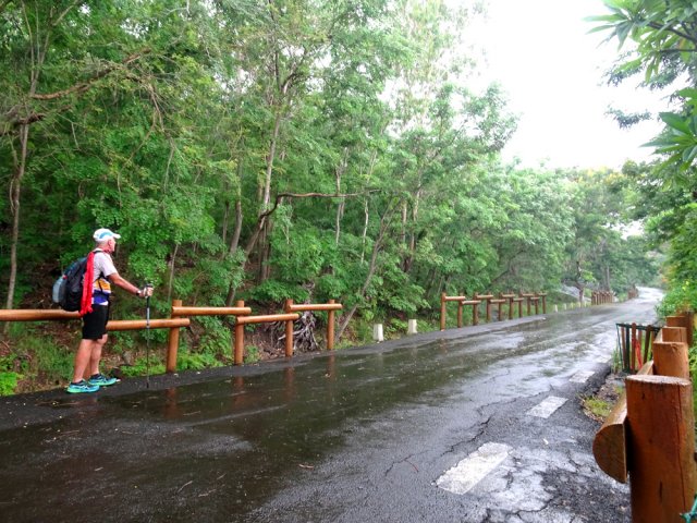 La petite route est bordée tout le long de barrières en bois