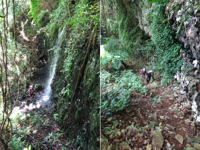 Forte pente sur un pierrier pour quitter la source